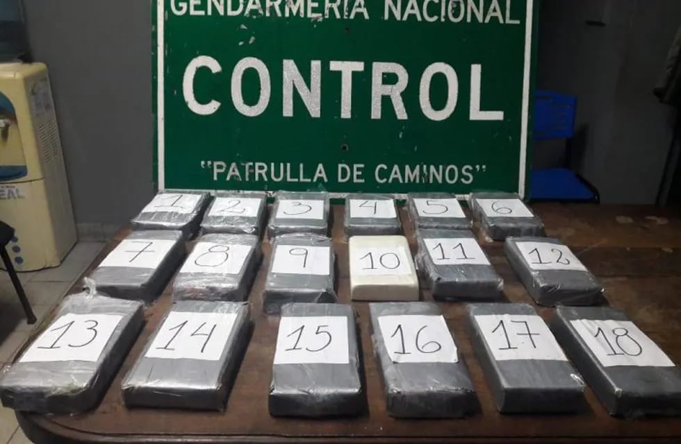 Secuestran 20 kilos de cocaína. (Gendarmería Nacional)