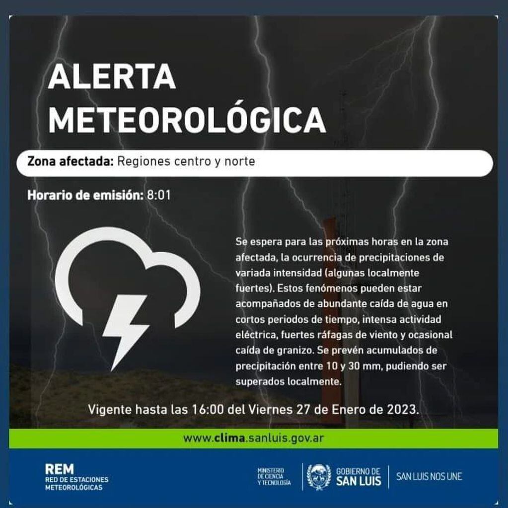 Alerta Meteorológica para San Luis.