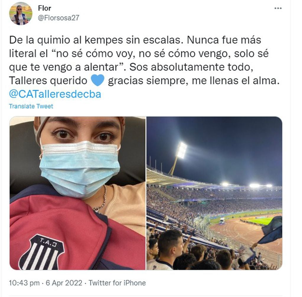 El tweet de Flor que se volvió muy popular en la noche del debut de Talleres en la Libertadores.