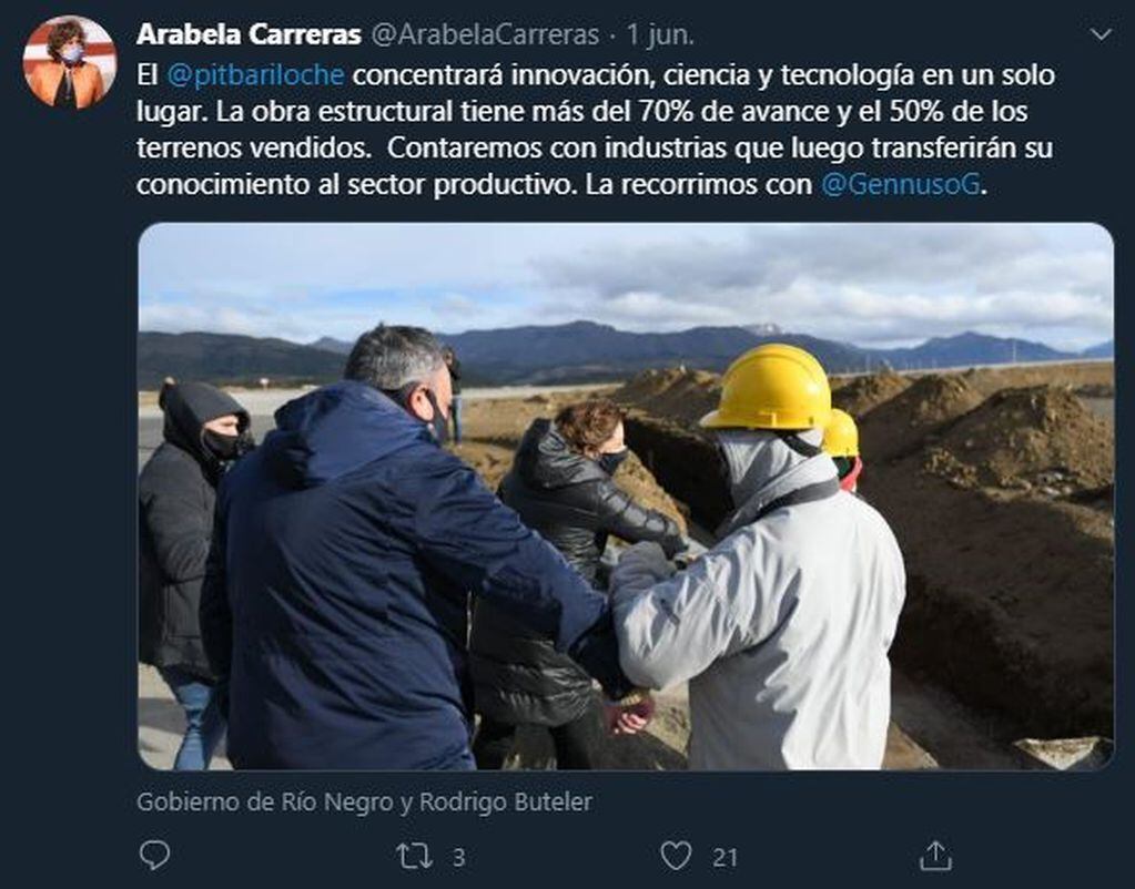 Arabela Carreras dio detalles sobre su recorrido a través de Twitter (web)