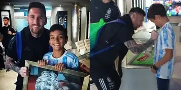 "Dibujuani" le regaló uno de sus cuadros a Lionel Messi.