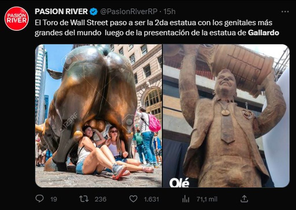Algunos memes luego de que se revelara la estatua de Marcelo Gallardo. Foto: Captura de pantalla.