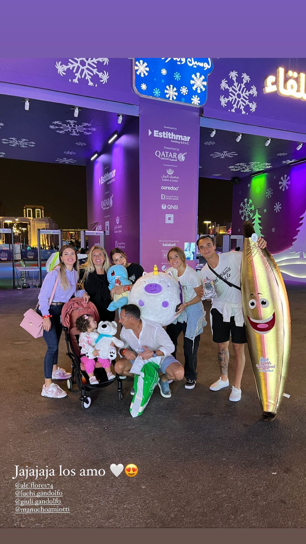 Agustina Gandolfo y toda su familia disfrutaron de una divertida noche en Qatar.