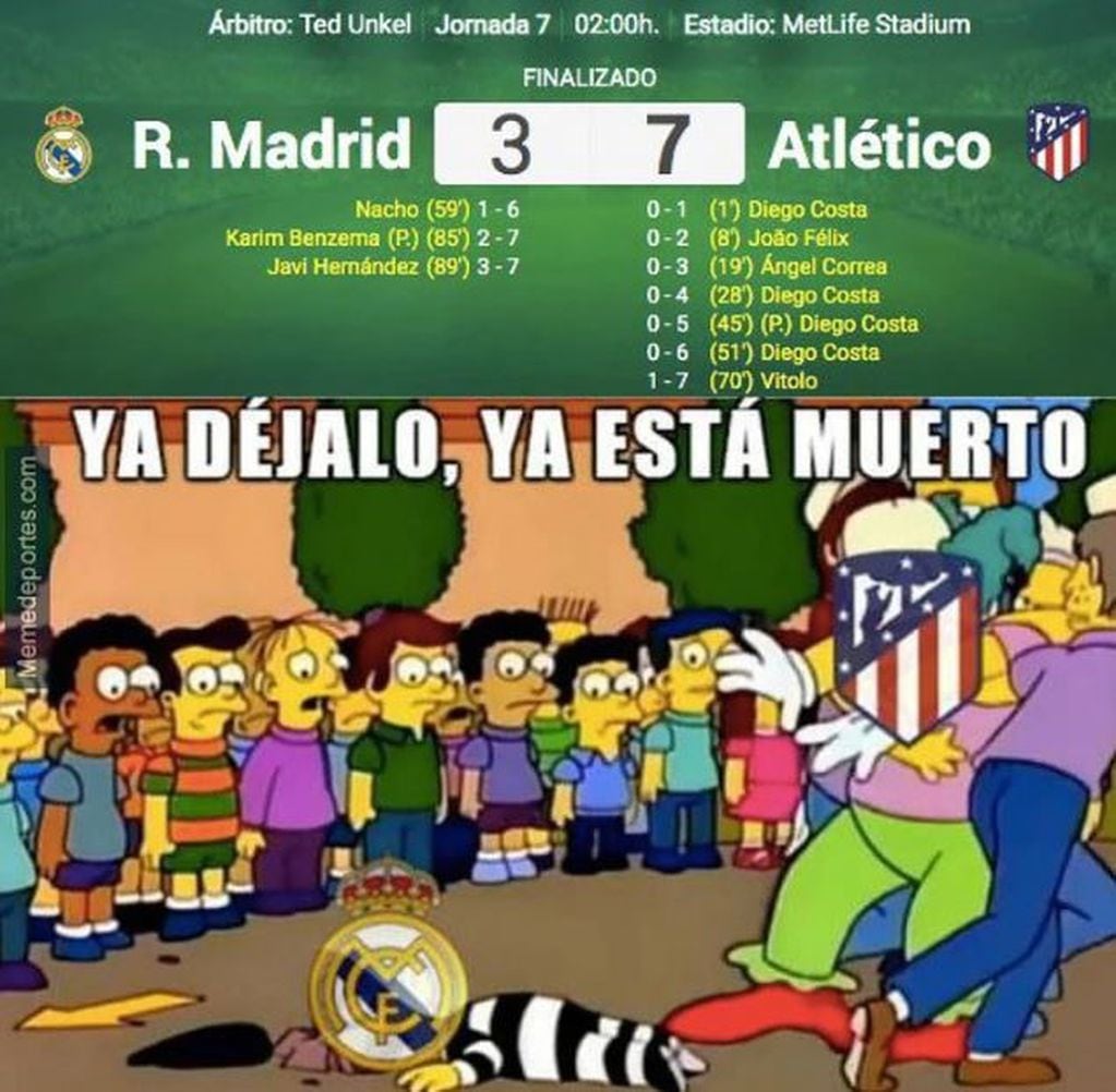 Memes de la derrota del Real Madrid por 7-3 ante el clásico frente al Atlético (Foto: redes).