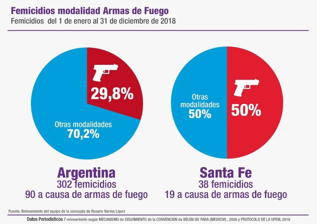 En Santa Fe, la mitad de los femicidios fueron cometidos con armas de fuego. (Equipo de Género de la concejala Norma López).