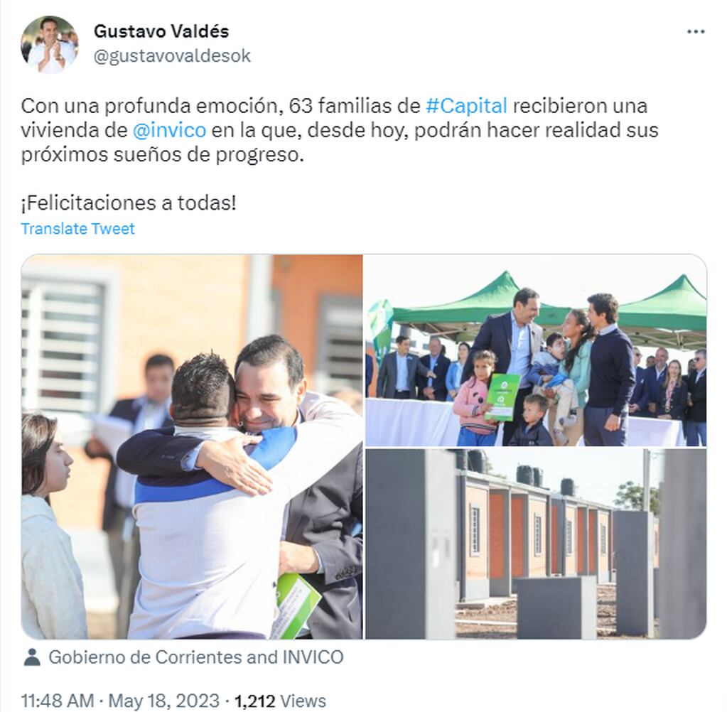 Gustavo Valdés dio un discurso sobre el año electoral en medio de la entrega de viviendas del InViCo.