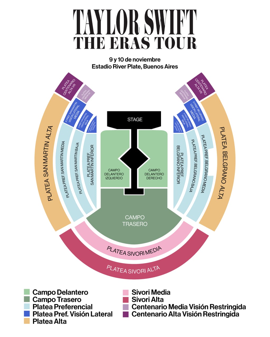 El mapa del estadio de "The Era Tour"