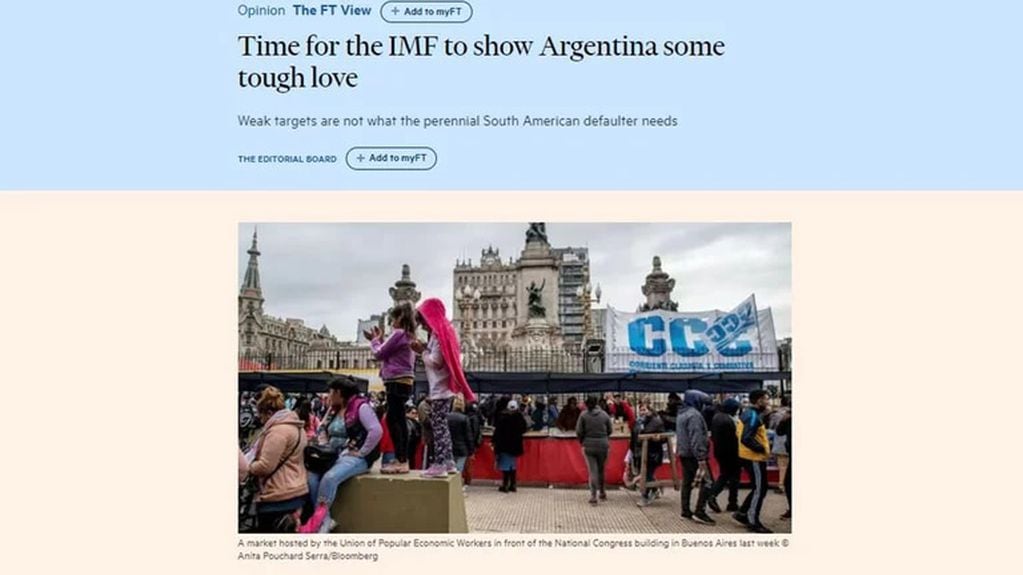 La portada del editorial de Financial Times