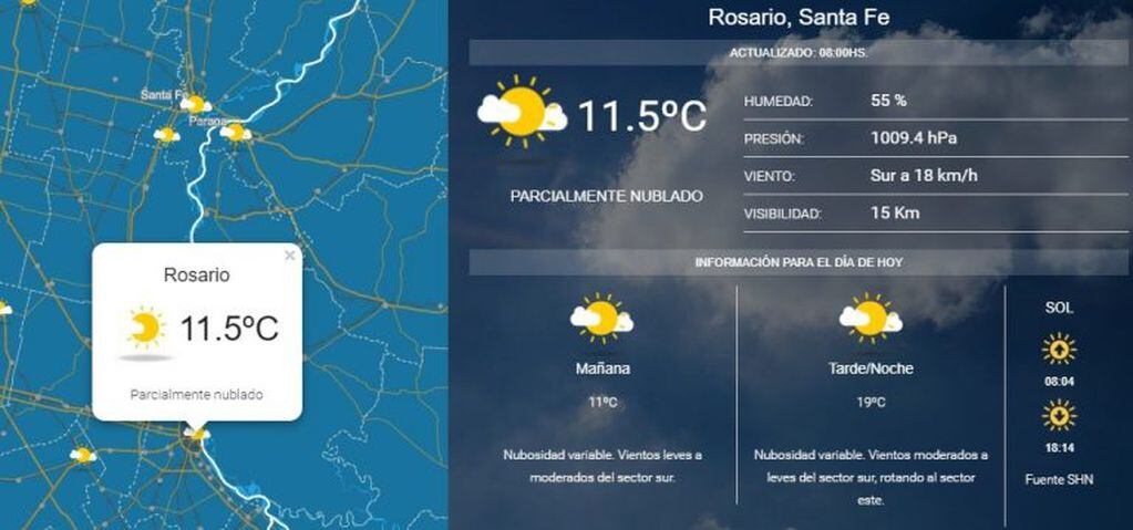 El clima para este domingo en Rosario. (SMN)