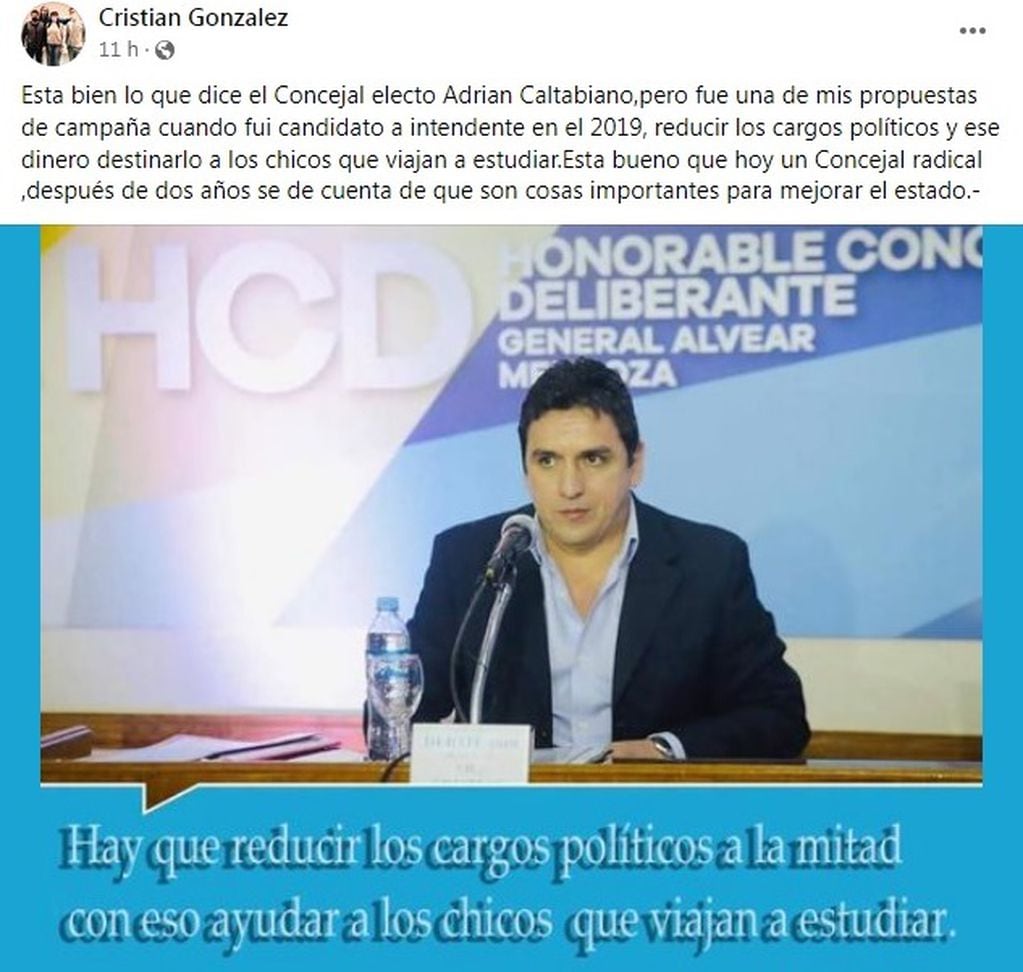 Cristian González apoyó en redes sociales la inicativa de Caltabiano.