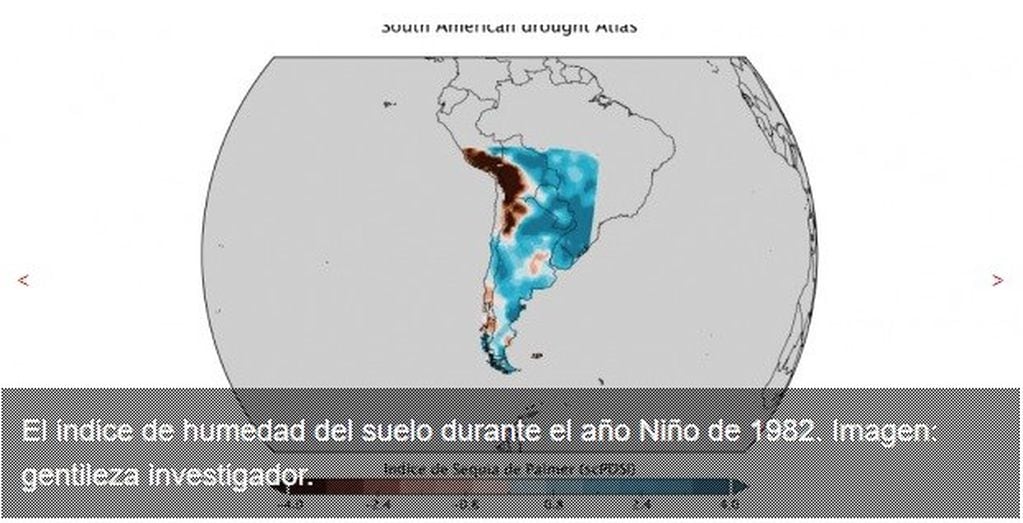 El indice de humedad del suelo durante el año Niño de 1982. Imagen: gentileza investigador.