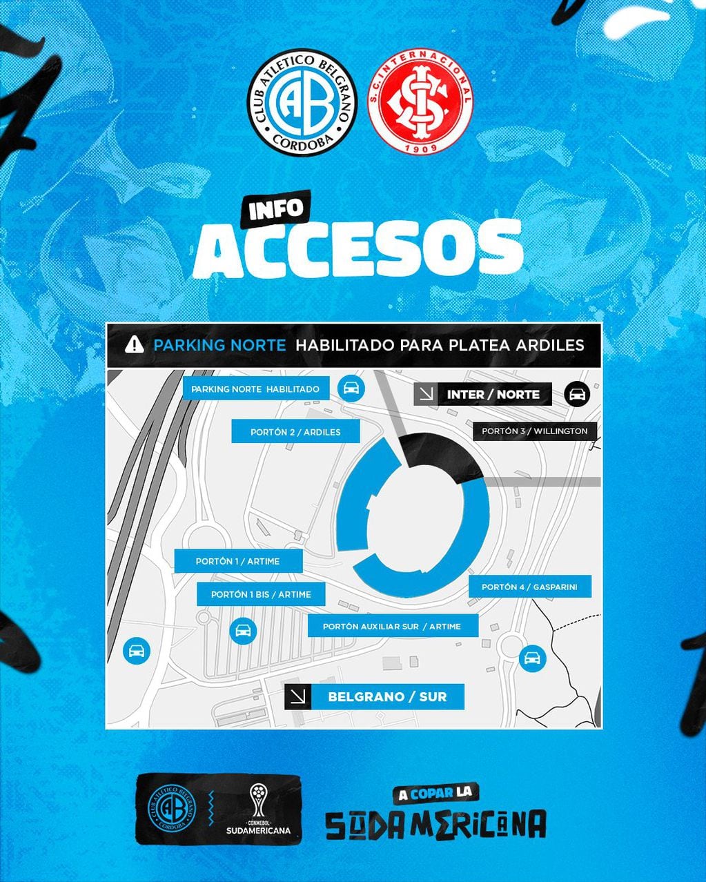 Los accesos de los hinchas de Belgrano al estadio Mario Kempes para jugar contra Inter. (Prensa Belgrano)