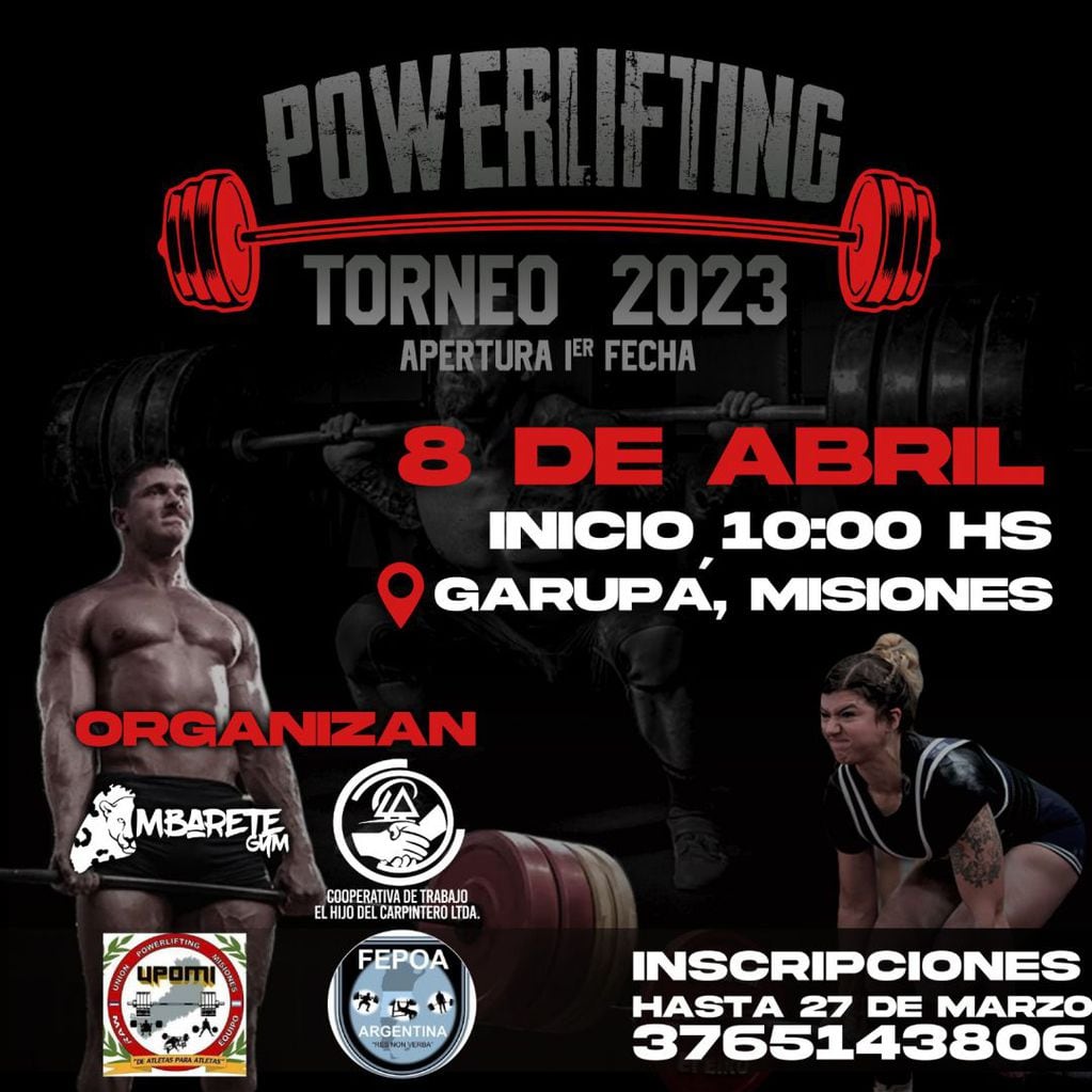 Eldorado será sede del torneo provincial de Powerlifting.