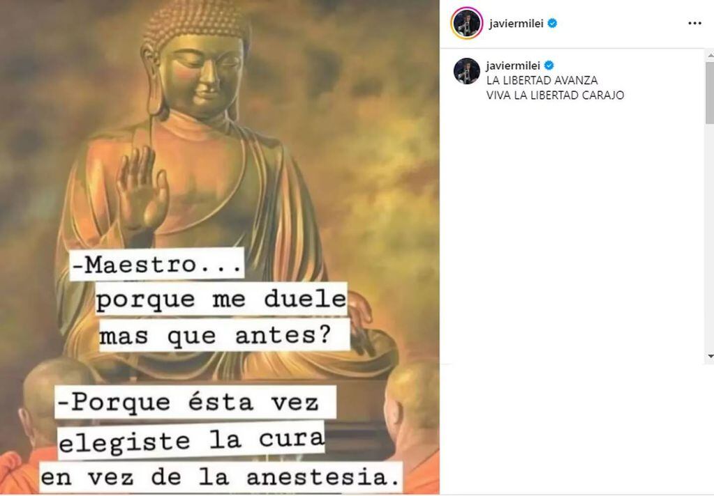 El fuerte posteo en Instagram del presidente Javier Milei haciendo referencia a la crisis económica.