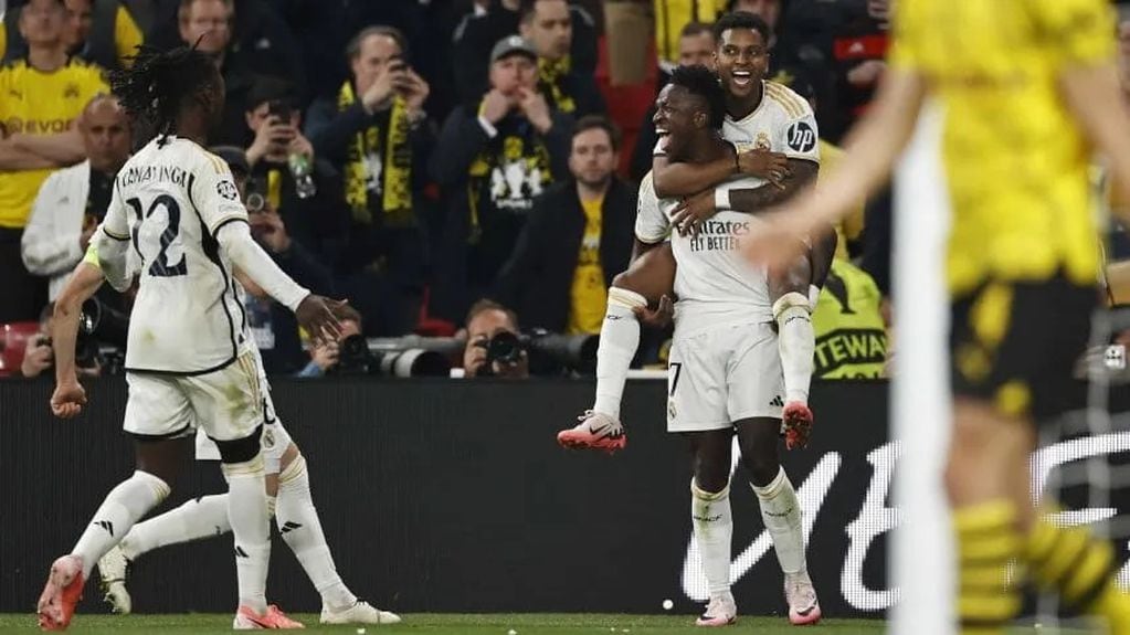 Festejo de gol de Vinícius en Borussia Dortmund vs. Real Madrid, por la final de la Champions League 2023-24. / Gentileza.