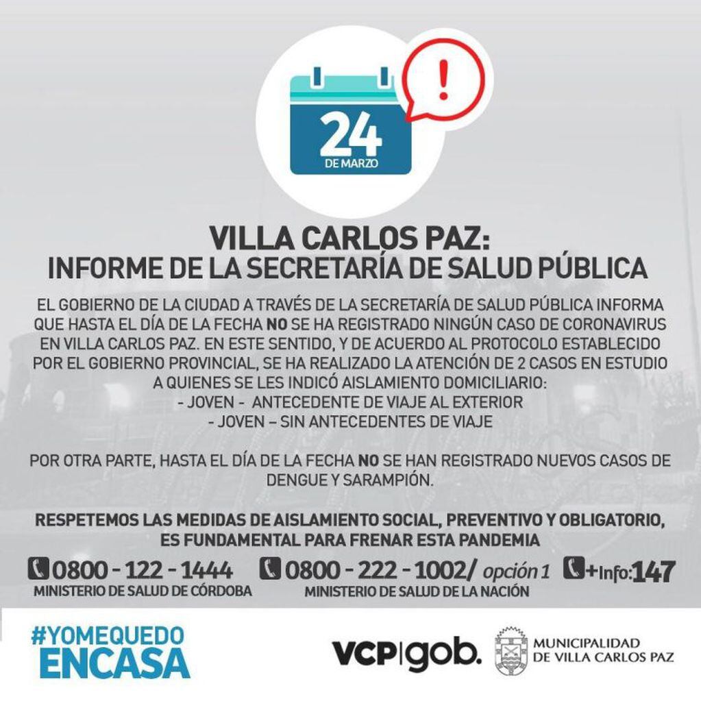 Día a día, el informe oficial desde el Gobierno de Villa Carlos Paz.