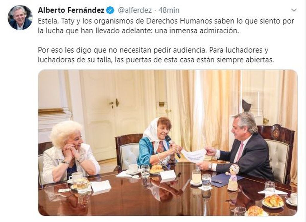 Alberto Fernández se reunió con representantes de organismos de derechos humanos. (Twitter @alferdez)