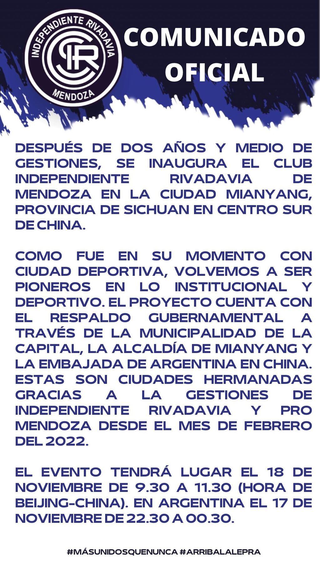 El proyecto que une a Independiente Rivadavia de Mendoza con China