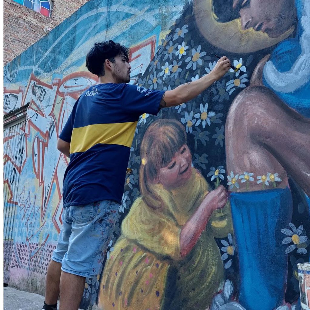 Un artista de Comodoro Rivadavia inmortalizó una emblemática foto de Diego Maradona junto a Dalma.
