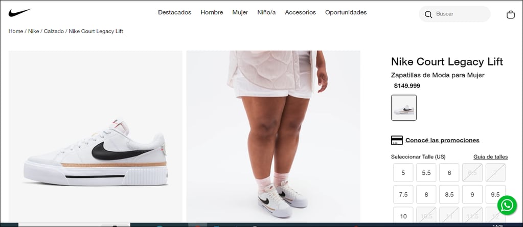 El precio de las mismas zapatillas Nike versión femenina.