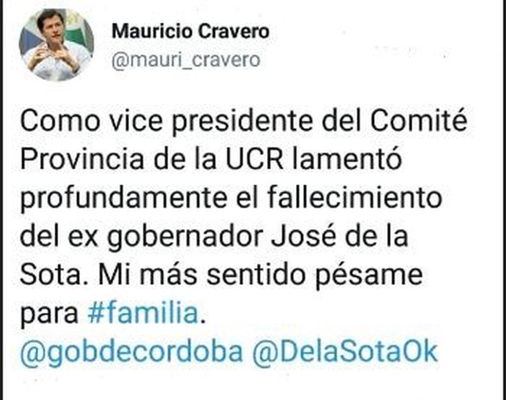 Cravero tweet De La Sota