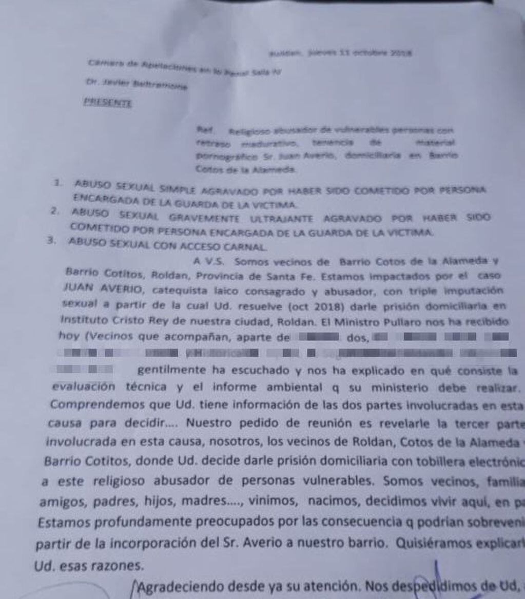 Habitantes de la zona cercana a la ruta 9 plantearon sus inquietudes en un texto entregado en el Centro de Justicia Penal. (Vía Rosario)
