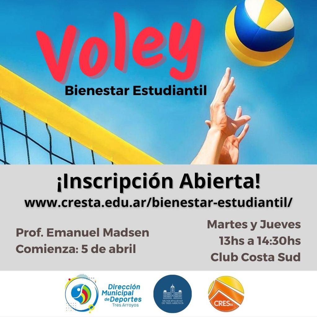 Voley gratuito para los estudiantes y graduados de Cresta y de los Institutos Superiores