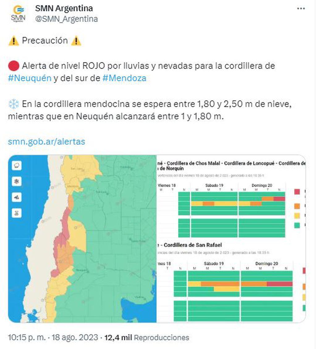 Alerta nivel Rojo por lluvias y nevadas en Mendoza