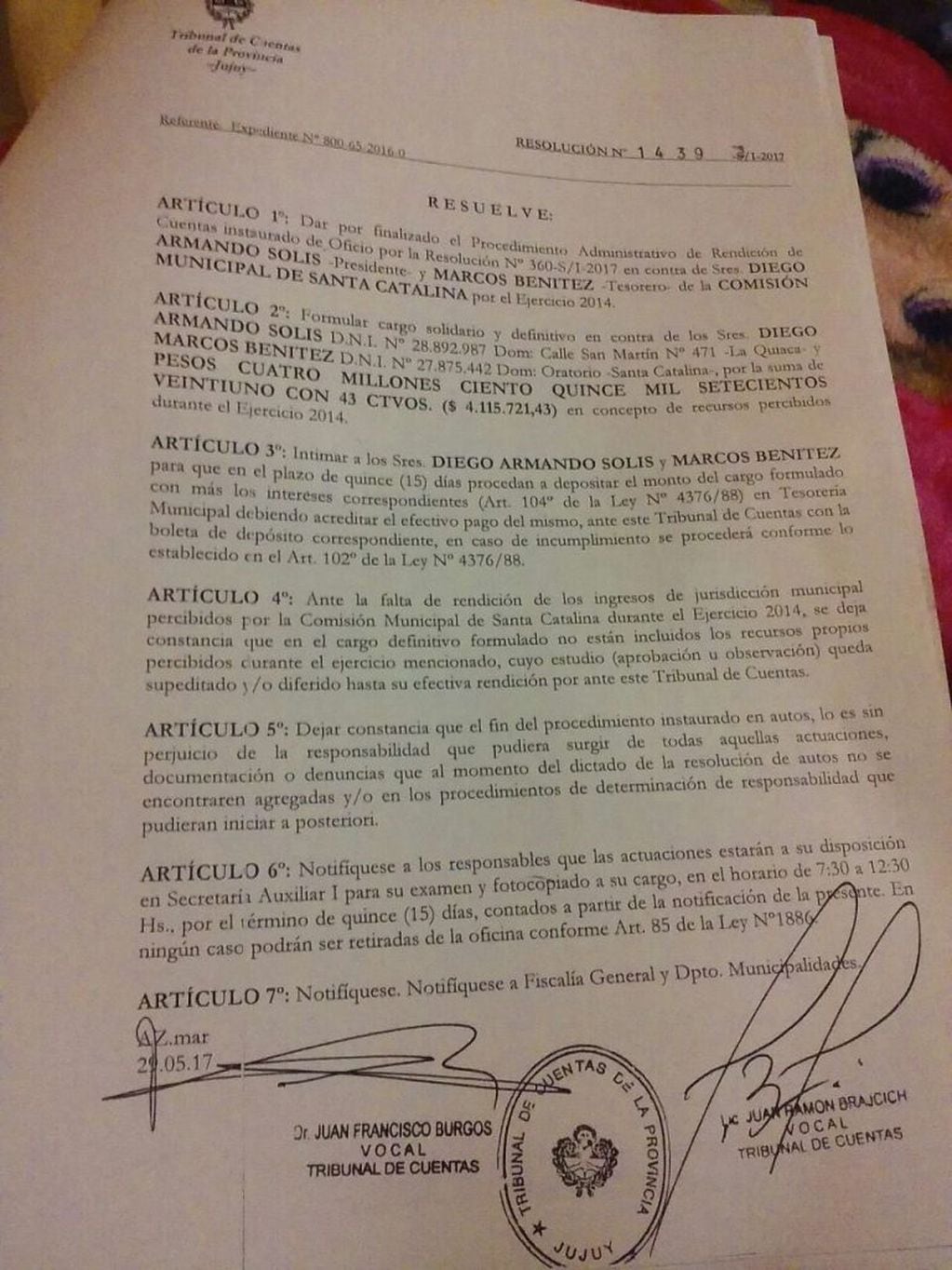 Resolución del Tribunal de Cuentas de Jujuy
