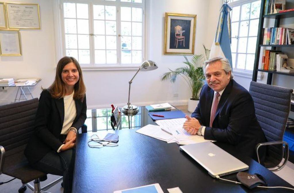 María Fernanda Raverta con el presidente Alberto Fernández. (Presidencia de la Nación)