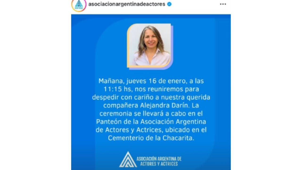 El comunicado de la Asociación Argentina de Actores y Actrices sobre el velatorio de Alejandra Darín.