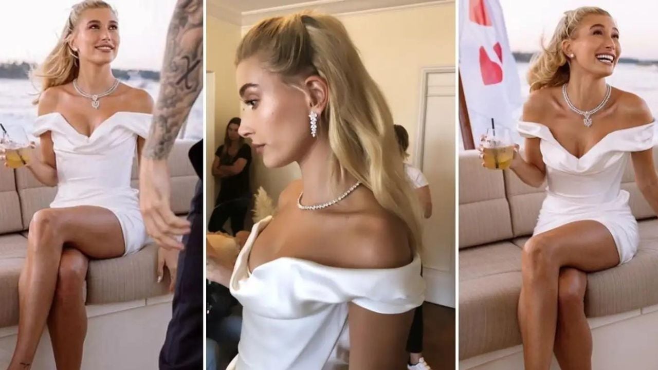 Hailey Bieber en la fiesta previa a su boda con Justin