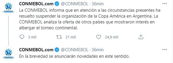 La Conmebol basó su decisión ante la crisis sanitaria en el país por el COVID-19.