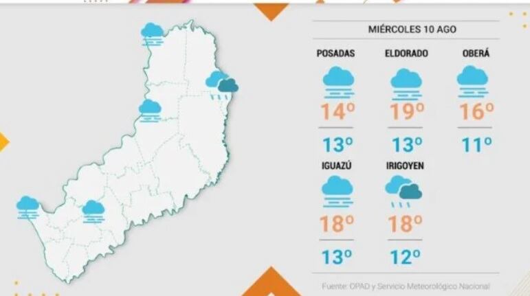 Miércoles con clima frío y probabilidad de precipitaciones.