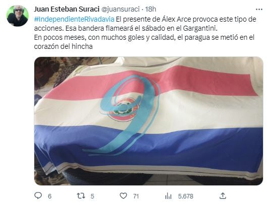 Alex Arce, el nuevo ídolo de los hinchas de la Lepra tendrá su bandera en la popular del Gargantini.