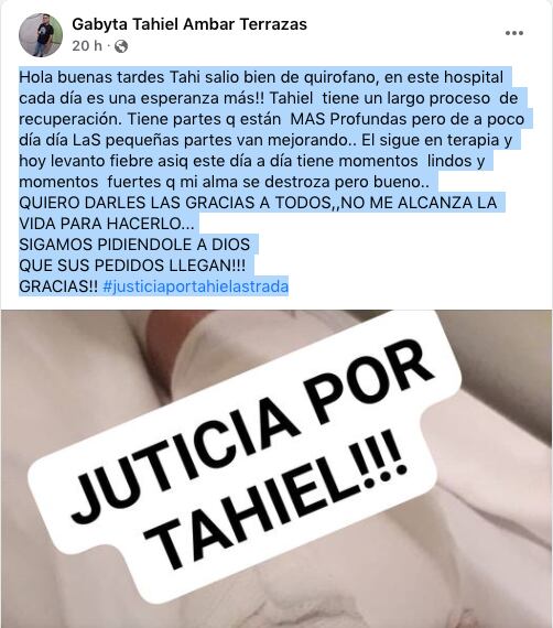 La desesperada lucha de la mamá de Tahiel, el nene que se quemó en una Feria de Ciencias en La Matanza.