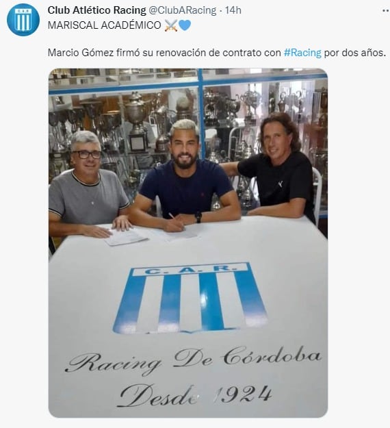 El zaguero Marcio Gómez seguirá en Racing de Nueva Italia para la Primera Nacional.