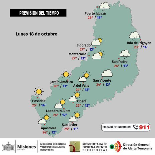 Inicio de semana con buen tiempo en la provincia de Misiones.