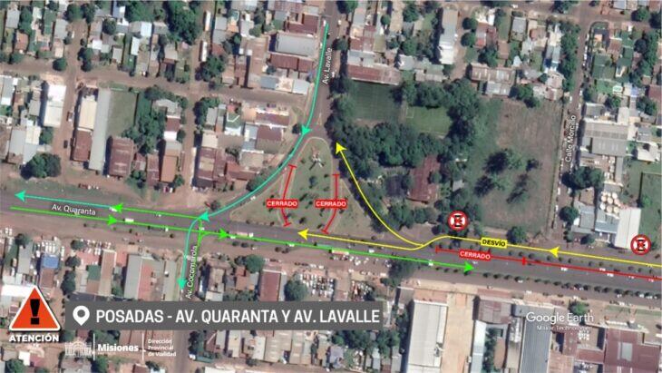 Se hallará restringido el tránsito en la intersección de Av. Quaranta y Lavalle en Posadas.