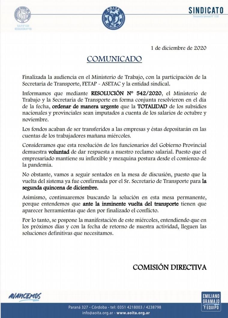 El gremio suspendió la movilización programada y está a un paso de destrabar el conflicto.