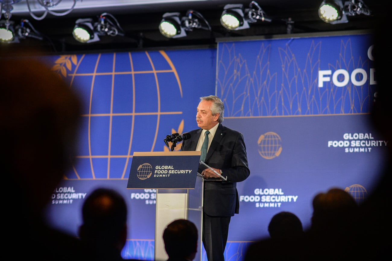 El presidente Alberto Fernández expuso esta tarde, en Nueva York, en la Cumbre Mundial de Seguridad Alimentaria, en el marco del 77º período de sesiones de la Asamblea General de las Naciones Unidas.  (Presidencia de la Nación)