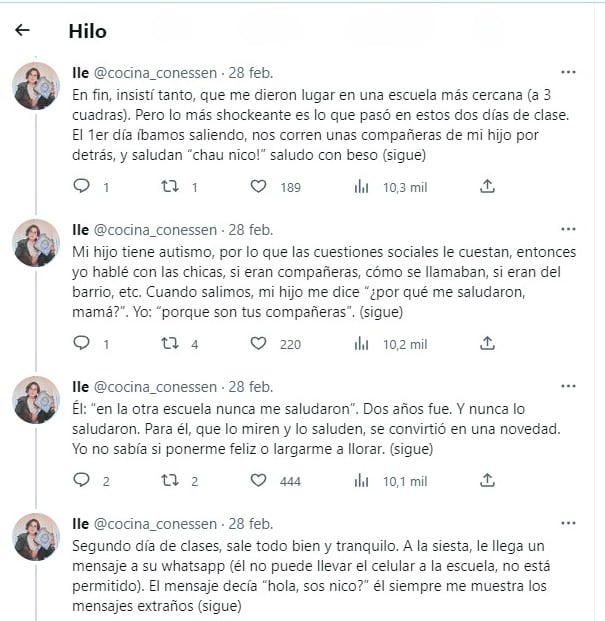 El hilo de Twitter de la madre.