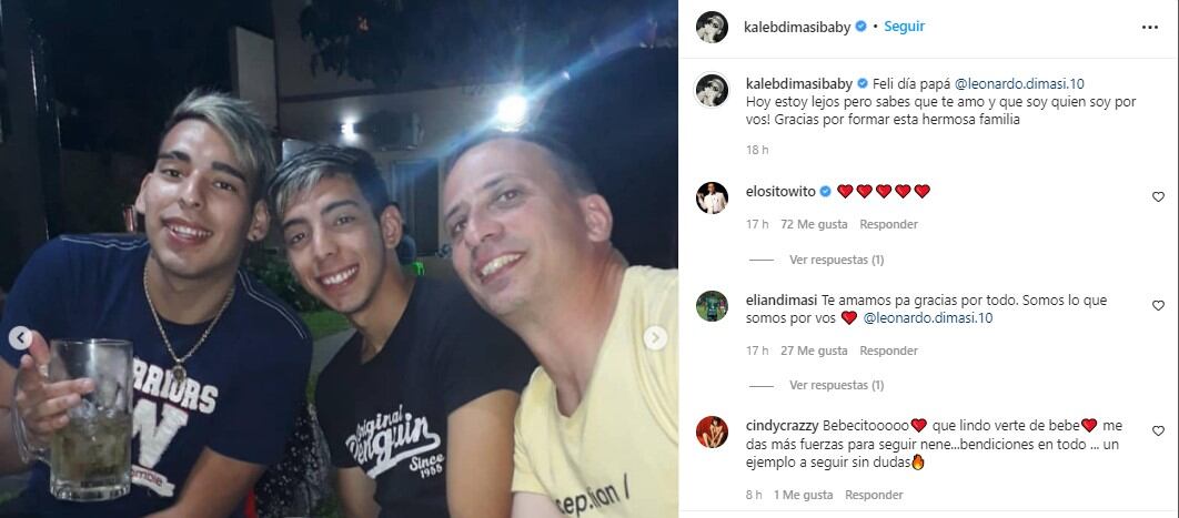 La publicación de Kaleb di Masi en Instagram por el día del padre.