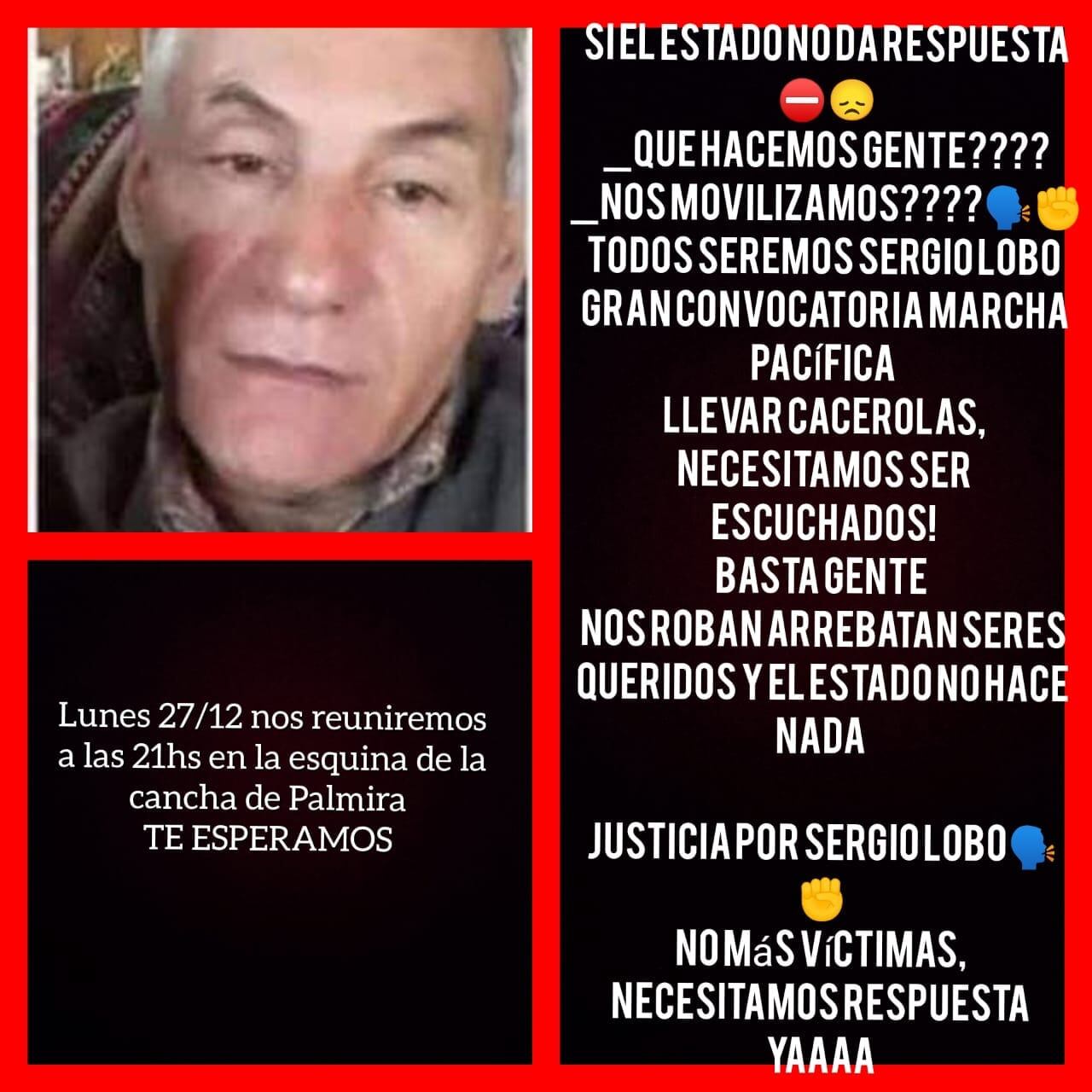 Organizaron una marcha para pedir justicia por Sergio Lobos, el carpintero desaparecido en Palmira.