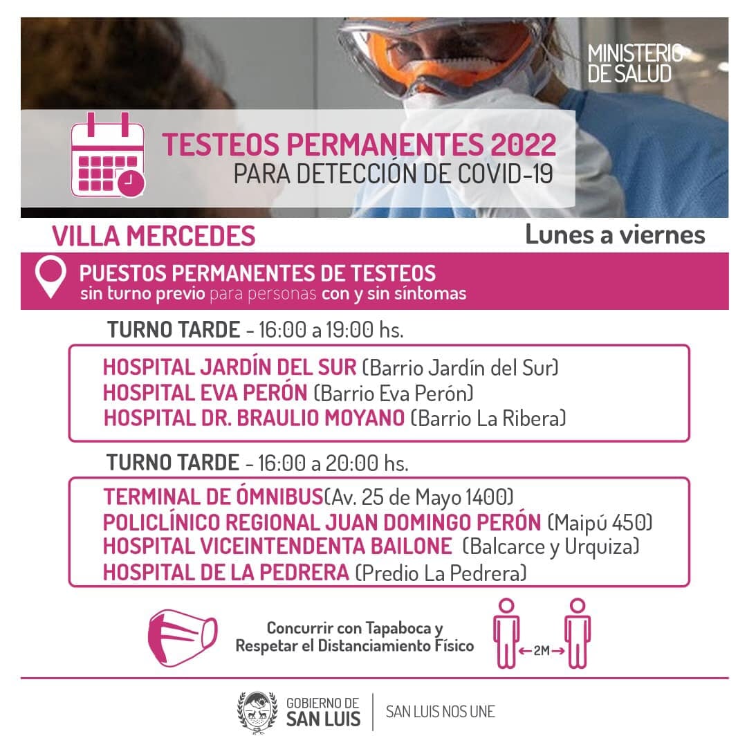 Testeos por coronavirus en la Provincia de San Luis