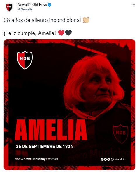 Amelia Montero, la fanática de Newell's que cumplió 98 años.