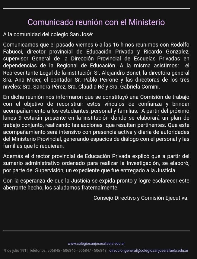 Comunicado del Colegio San José tras la reunión con el Ministerio de Educación