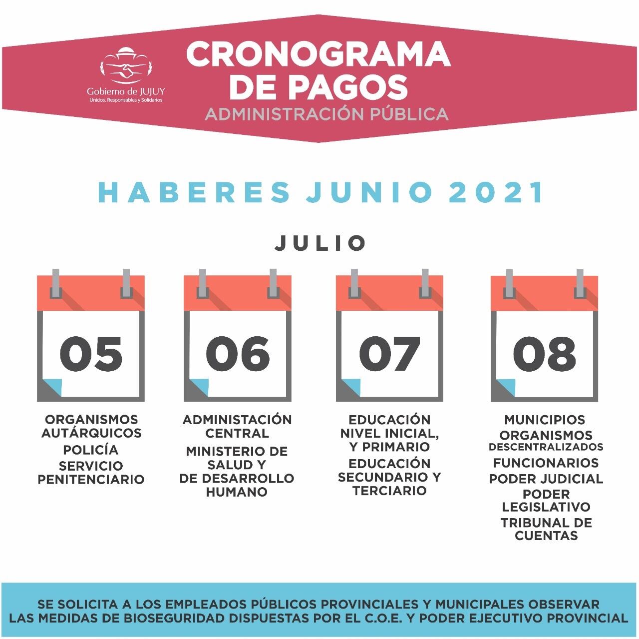 El Ministerio de Hacienda anunció las fechas de pago a los agentes de la administración pública de Jujuy.