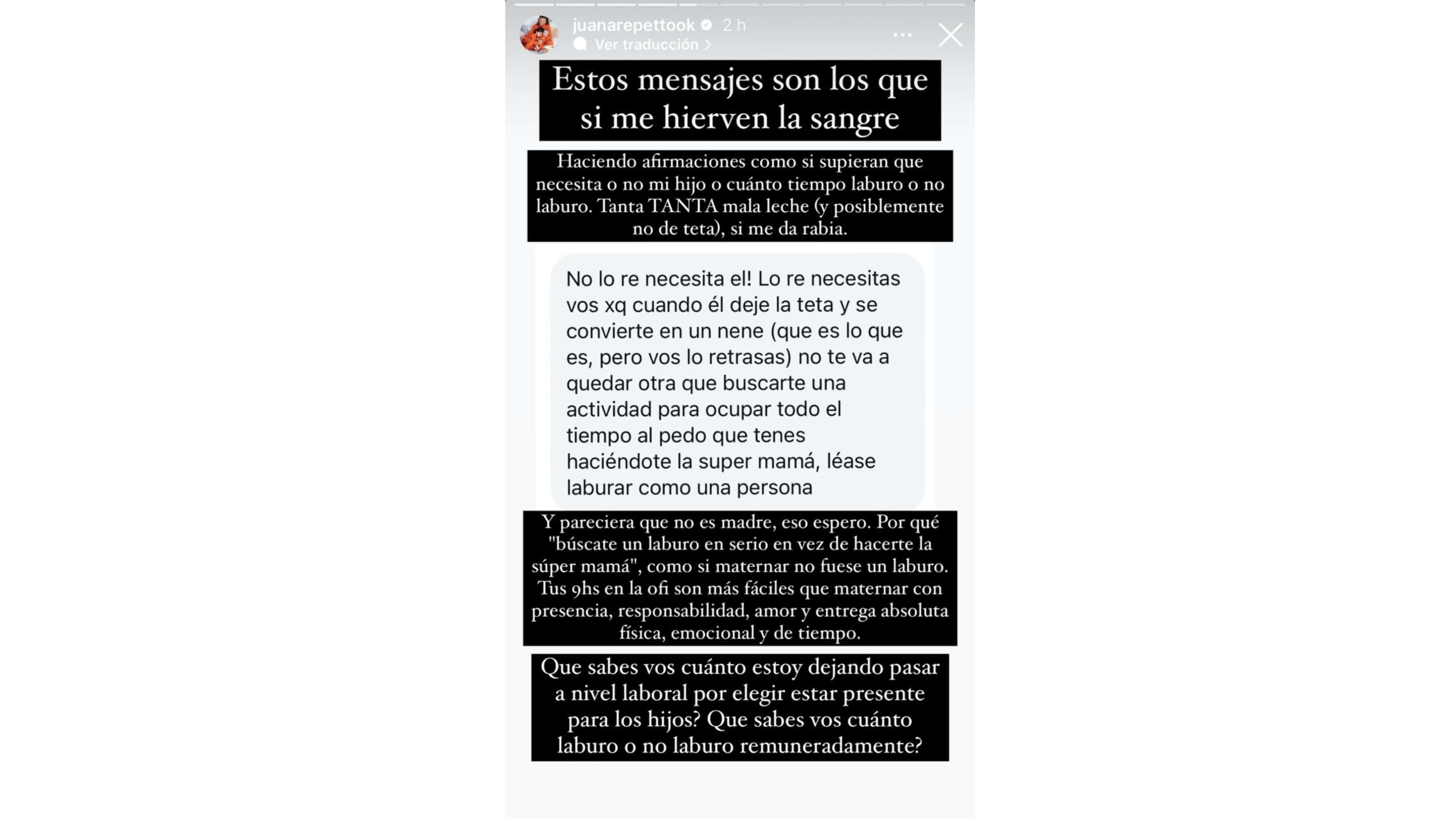 Las críticas que recibió Juana por amamantar a su hijo de 3 años.