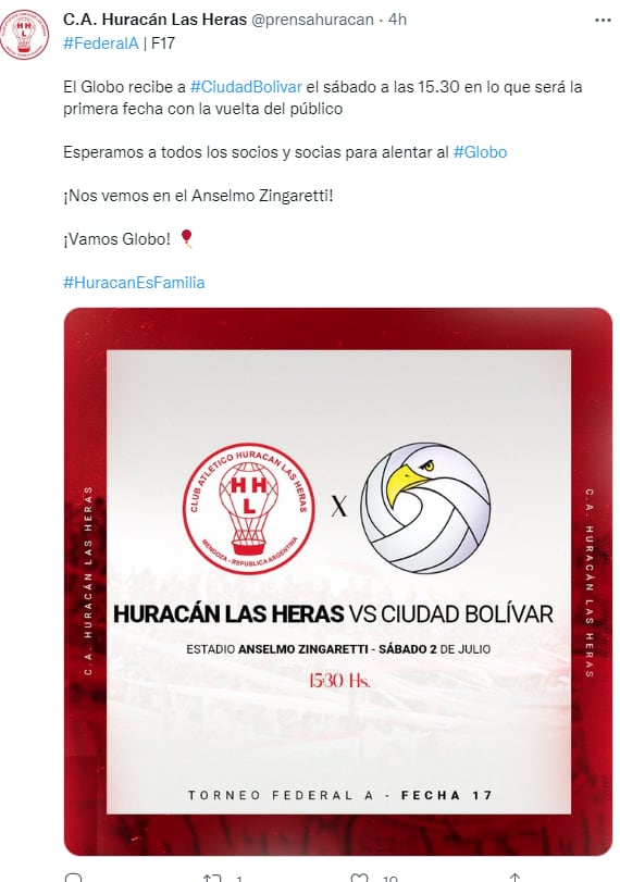 Huracán LH, torneo Federal A.